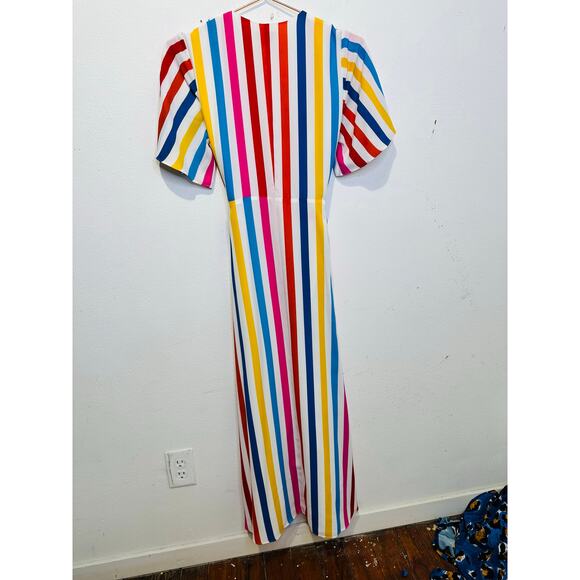 COLOR ME COURTNEY White Multicolor Stripes Taira Front Slit Wrap Dress size XS - Picture 12 of 16